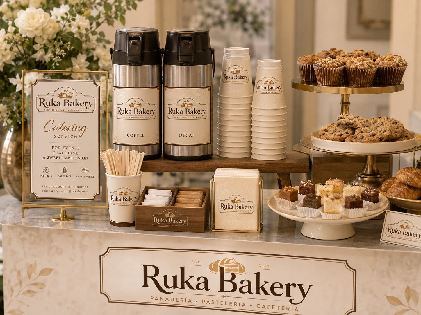 Estación de café y pastelería para catering